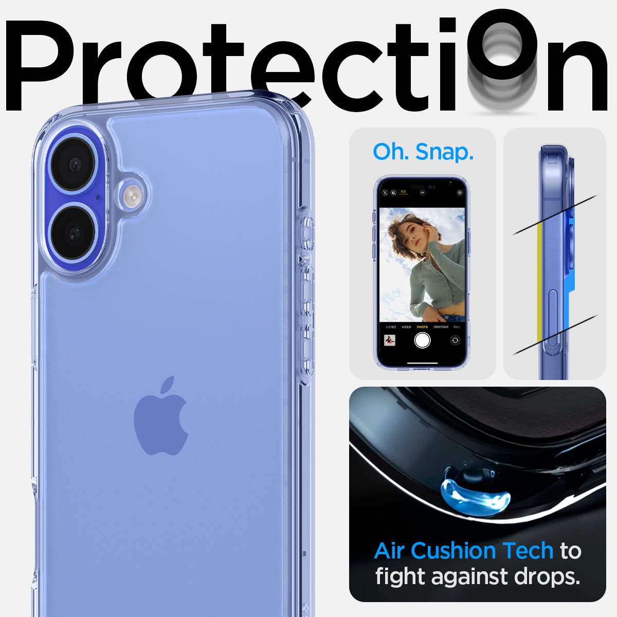 ACS08204 - iPhone 16 Case Ultra Hybrid in Sky Crystal protection. Oh snap. air cushion tech to fight against drops.