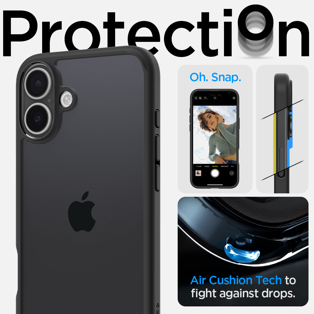 ACS08201 - iPhone 16 Case Ultra Hybrid in Matte Black protection. Oh snap. air cushion tech to fight against drops.