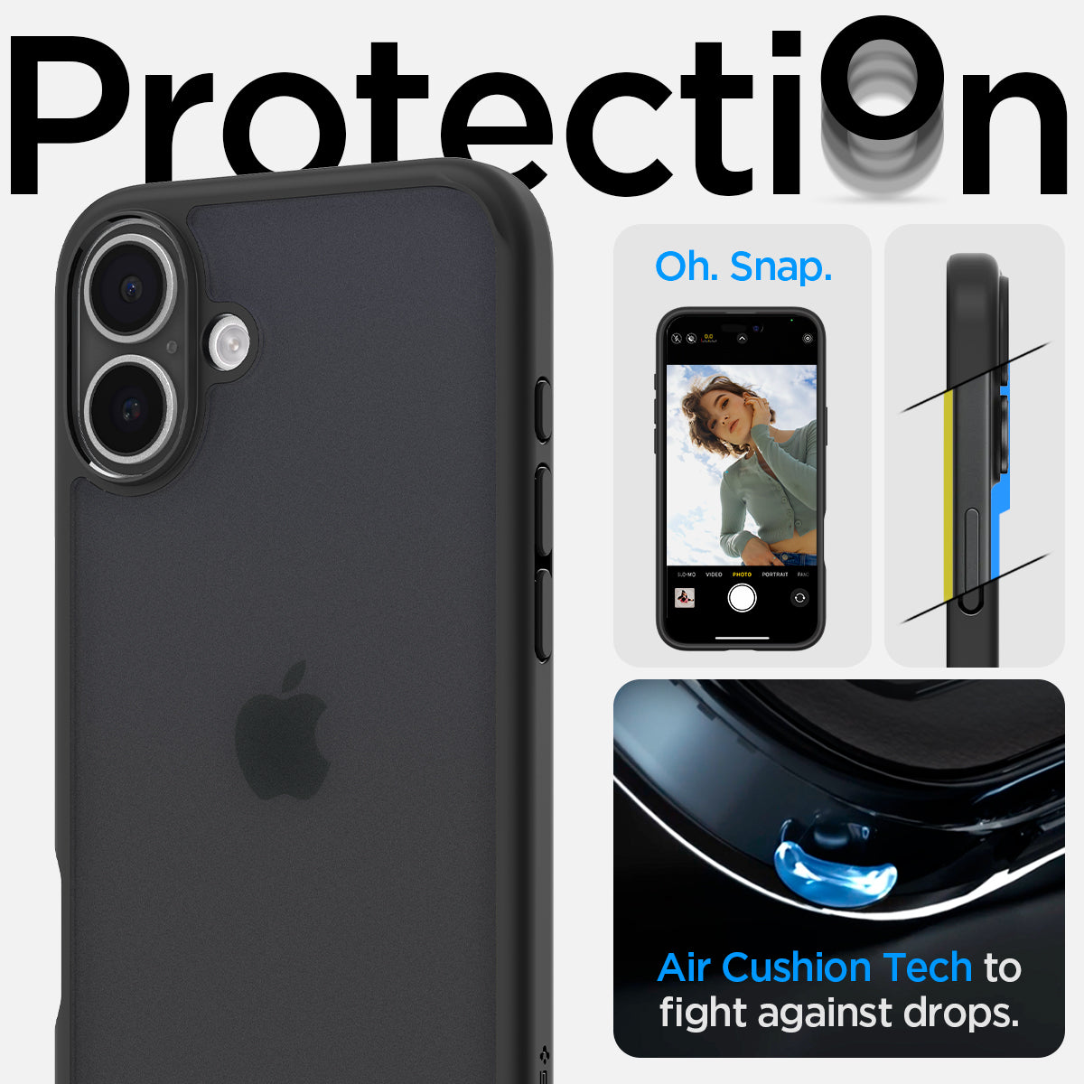 ACS08071 - iPhone 16 Plus Case Ultra Hybrid in Frost Black protection. Oh snap. air cushion tech to fight against drops.