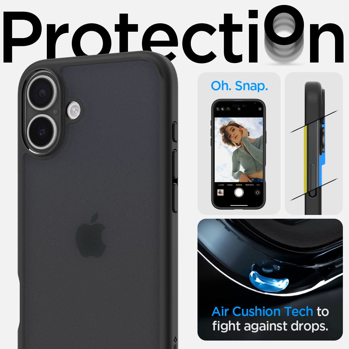 ACS08071 - iPhone 16 Plus Case Ultra Hybrid in Frost Black protection. Oh snap. air cushion tech to fight against drops.
