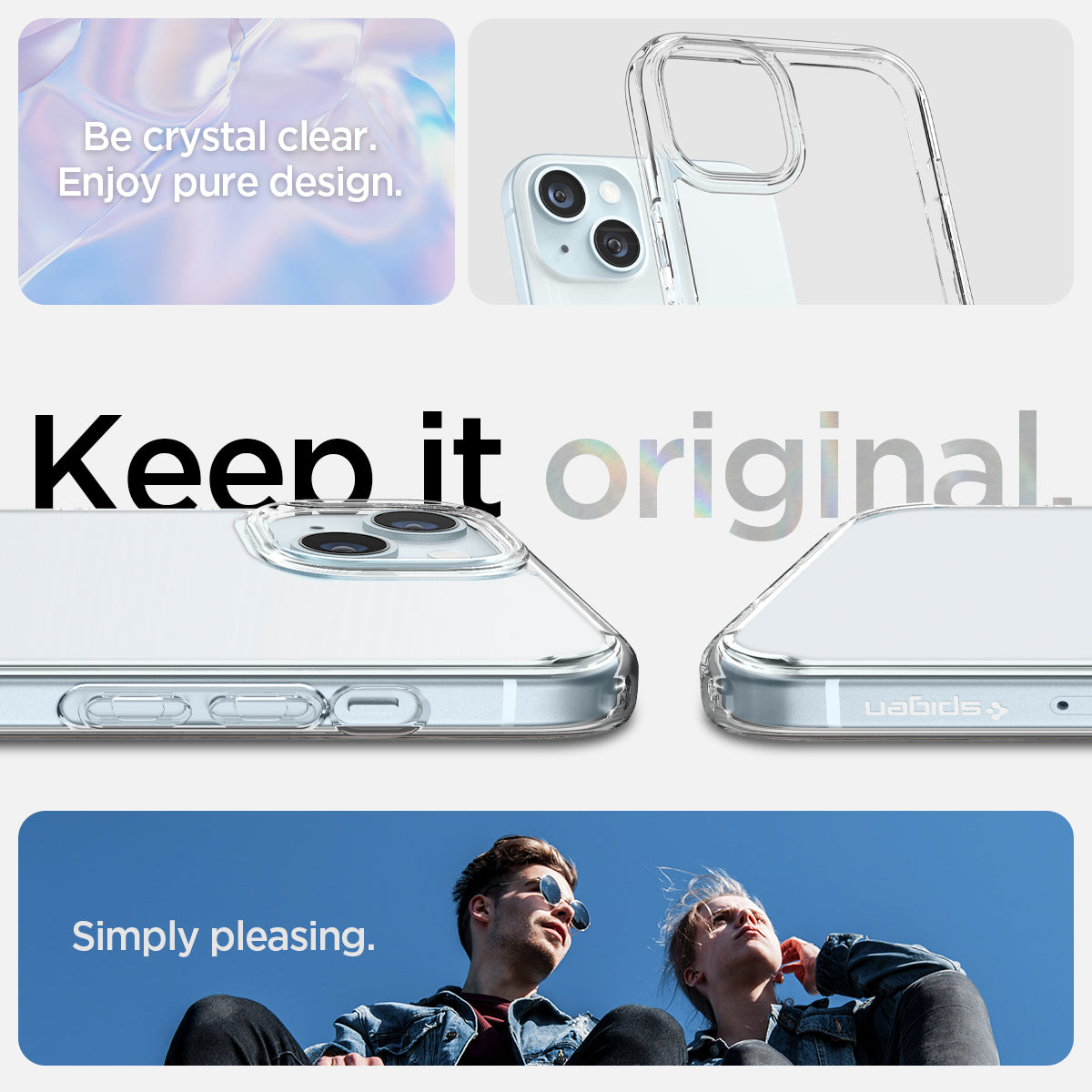 ACS06653 - iPhone 15 Plus Case Ultra Hybrid in crystal clear showing the simply pleasing crystal clear pure design