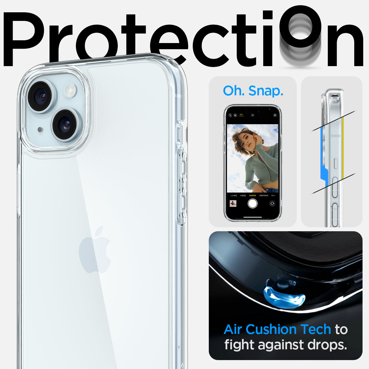 ACS06653 - iPhone 15 Plus Case Ultra Hybrid in crystal clear showing the air cushion tech to fight against drops