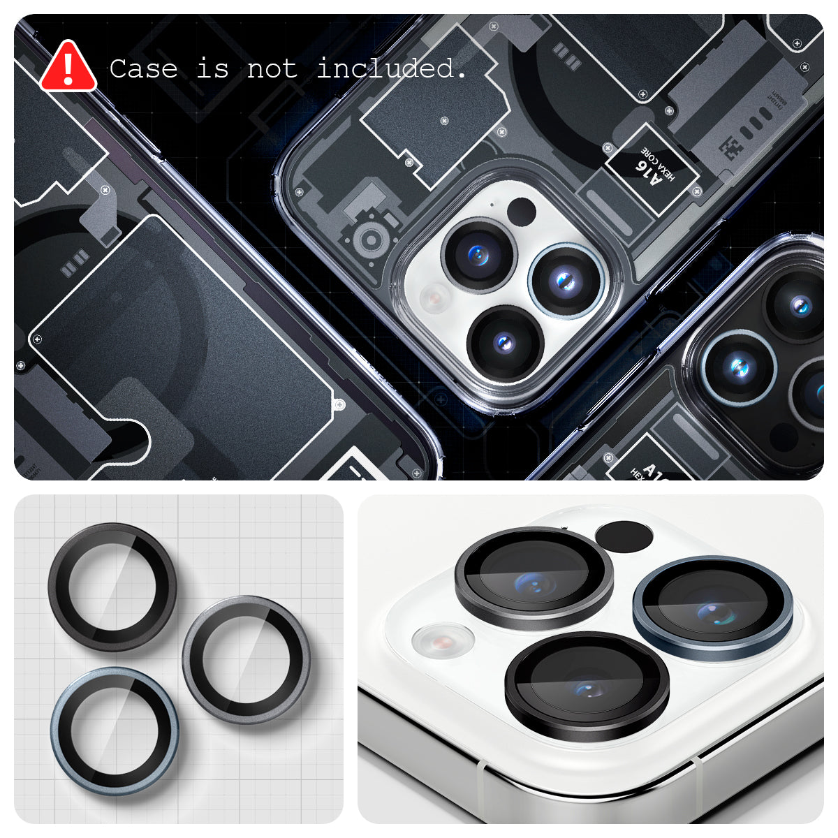 AGL06159 - iPhone 16 Pro / 16 Pro Max Optik Pro Lens Protector in zero one show detail. case is not included