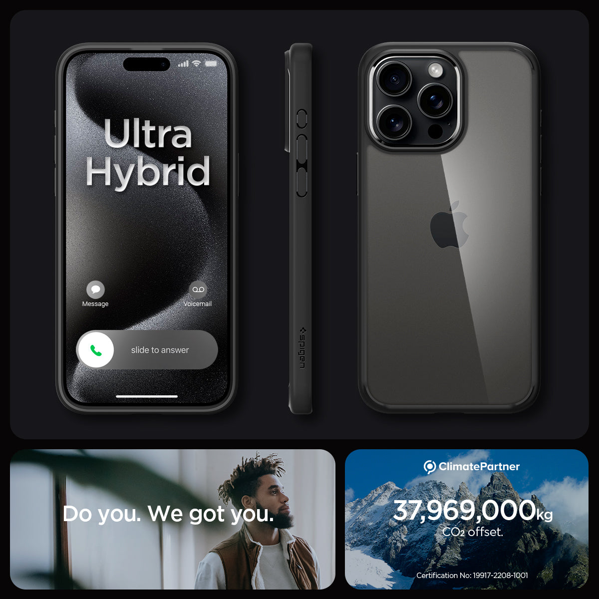 ACS06570 - iPhone 15 Pro Max Case Ultra Hybrid in matte black showing the different angles