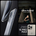 ACS06565 - iPhone 15 Pro Max Case Ultra Hybrid in crystal clear showing the compatibility only with iPhone 15 Pro Max. Not compatible with iPhone 15, 15 Plus or 15 Pro