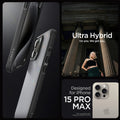 ACS06568 - iPhone 15 Pro Max Case Ultra Hybrid in frost black showing the compatibility only with iPhone 15 Pro Max. Not compatible with iPhone 15 | 15 Plus or 15 Pro
