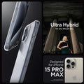 ACS06567 - iPhone 15 Pro Max Case Ultra Hybrid in frost clear showing the compatibility only with iPhone 15 Pro Max. Not compatible with iPhone 15 | 15 Plus or 15 Pro