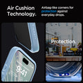 ACS06572 - iPhone 15 Pro Max Case Ultra Hybrid in sierra blue showing the air cushion technology. Airbag-like corners for protection against everyday drops