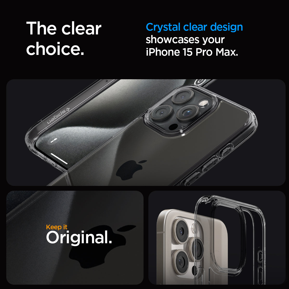 ACS06575 - iPhone 15 Pro Max Case Ultra Hybrid in space crystal showing the clear choice. Crystal clear design showcases your iPhone 15 Pro Max