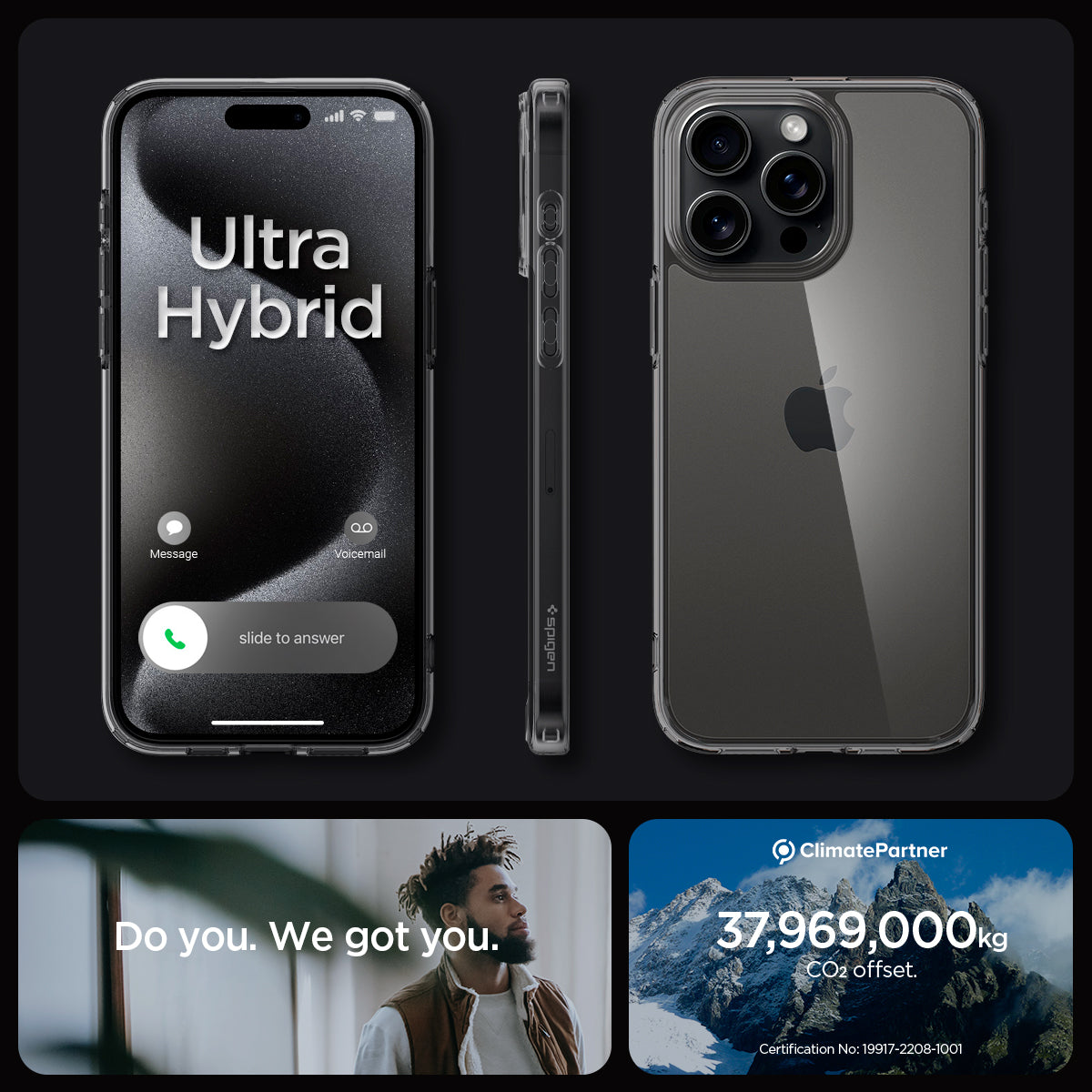ACS06575 - iPhone 15 Pro Max Case Ultra Hybrid in space crystal showing the different angles