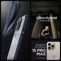 ACS06573 - iPhone 15 Pro Max Case Ultra Hybrid in navy blue showing the compatibility only with iPhone 15 Pro Max. Not compatible with iPhone 15, 15 Plus or 15 Pro