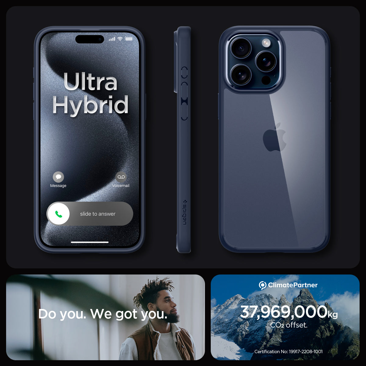 ACS06573 - iPhone 15 Pro Max Case Ultra Hybrid in navy blue showing the different angles
