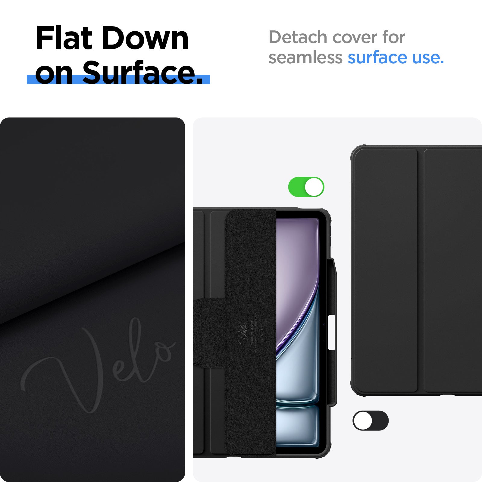 ACS07678 - iPad Air 12.9-inch Case Air Skin Pro in Black showing the flat down  on surface. Detach cover for seamless surface use