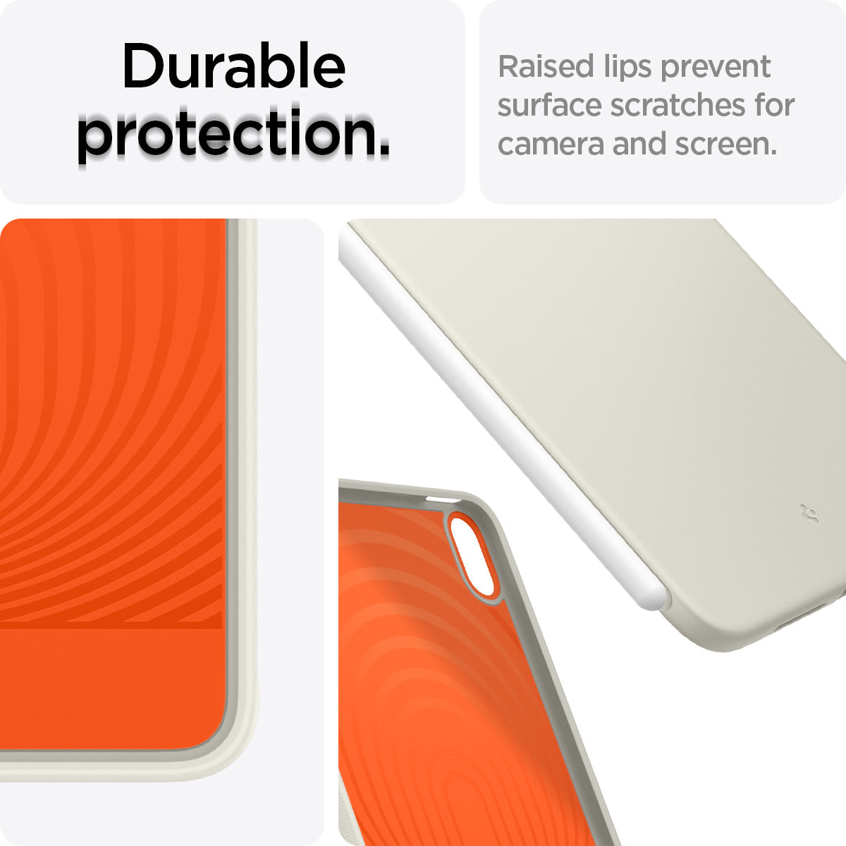ACS09232 - iPad Mini 7 Case Nano Pop in Orange Beige showing the durable protection. Raised lips prevent surface scratches for camera and screen