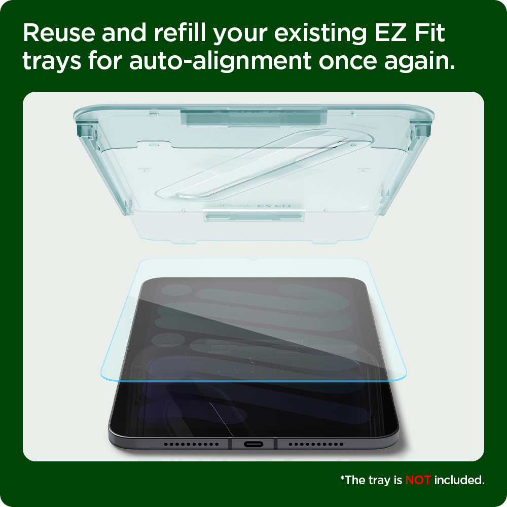AGL04513 - iPad Mini 6 Screen Protector EZ FIT GLAS.tR Refill showing the device, screen protector and packaging