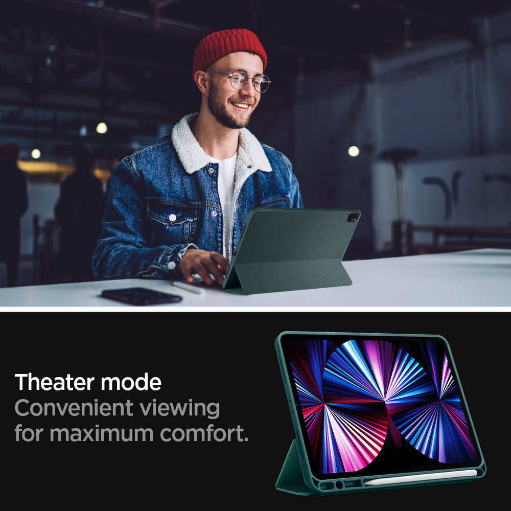 ACS01056 - iPad Pro 11" Case Urban Fit in military green showing the theater mode. Convenient viewing for maximum comfort