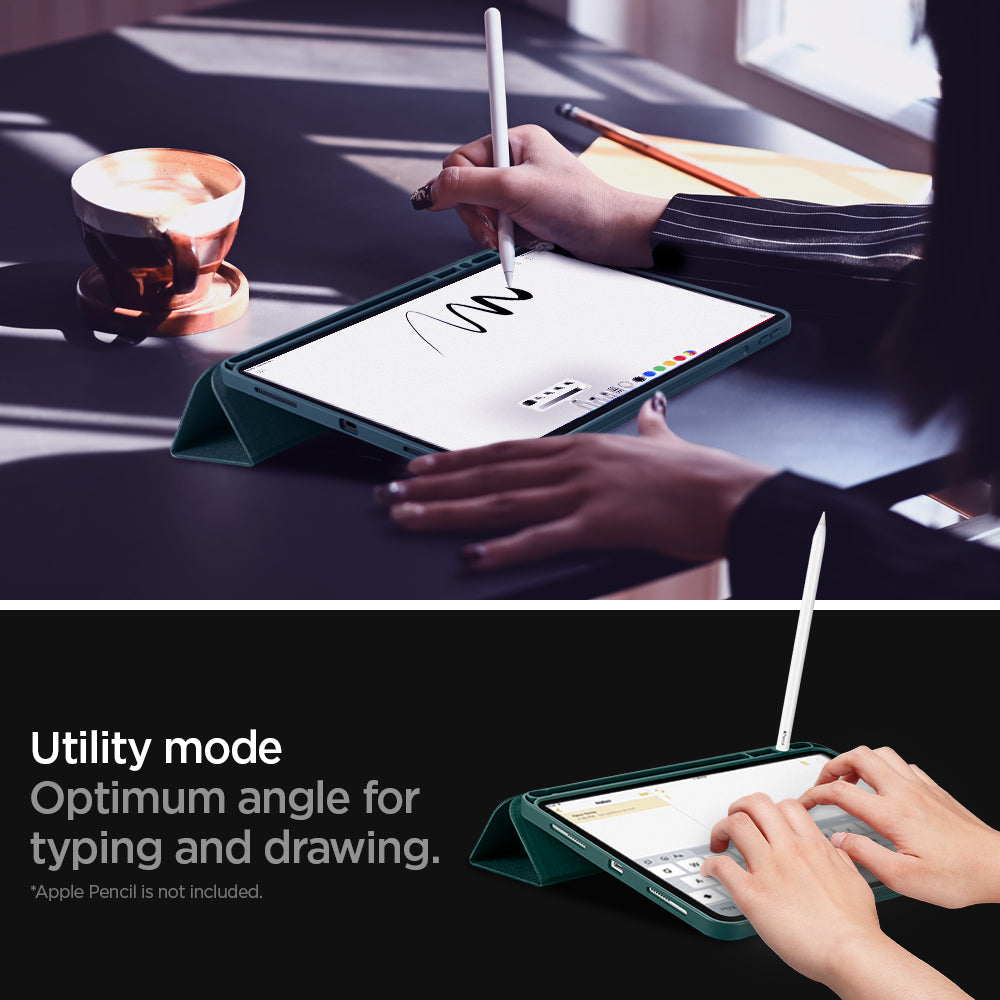 ACS01056 - iPad Pro 11" Case Urban Fit in military green showing the utility mode Optimum angle for typing and drawing