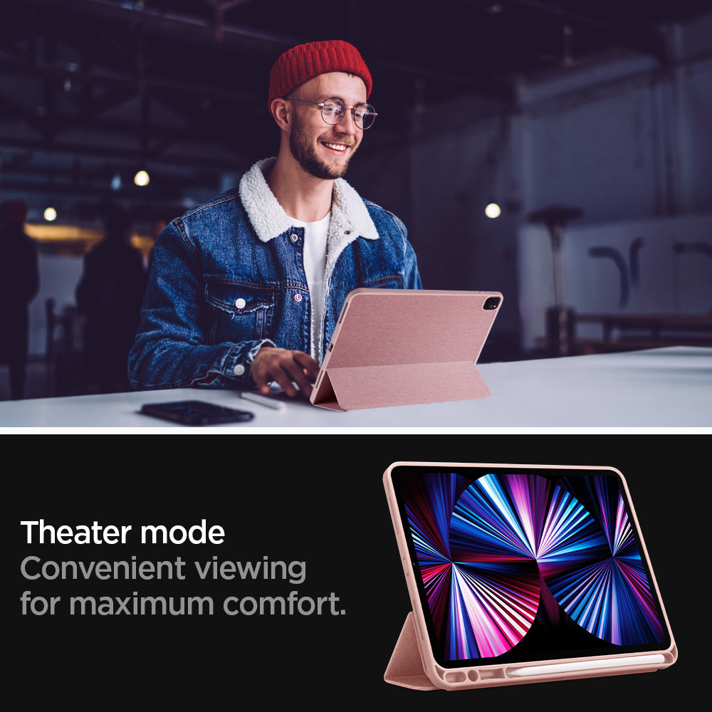 ACS01055 - iPad Pro 11" Case Urban Fit in rose gold showing the theater mode. Convenient viewing for maximum comfort