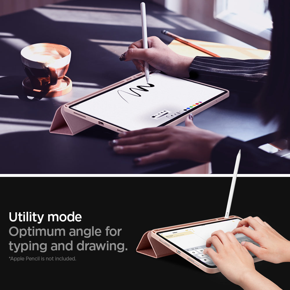 ACS01055 - iPad Pro 11" Case Urban Fit in rose gold showing the utility mode Optimum angle for typing and drawing