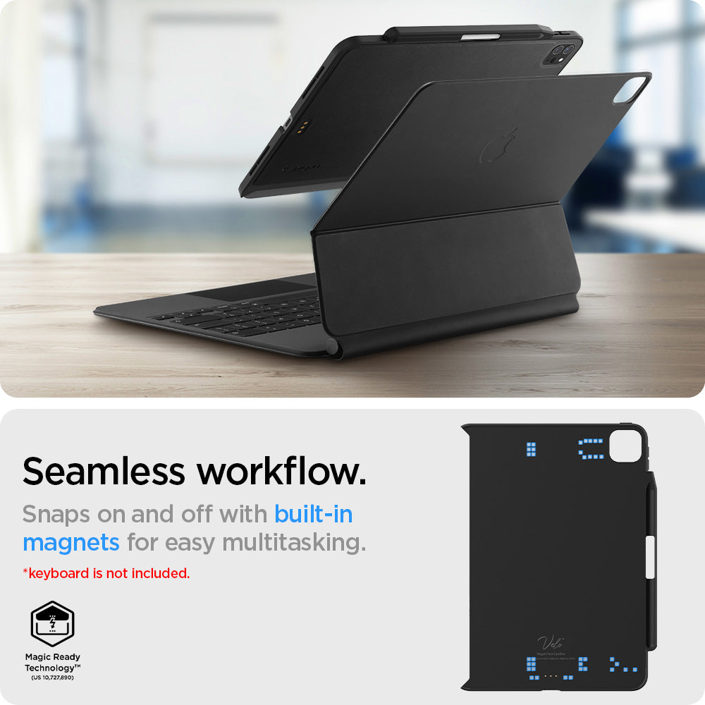 ACS05467 - iPad Pro 11" Case Thin Fit Pro in black showing the seamless workflow. Snaps on and off with built-in magnets for easy multi-tasking