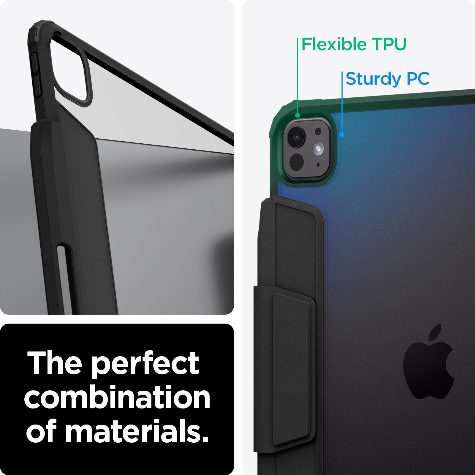 ACS07762 - iPad Pro 11-inch Case Air Skin Pro in Black showing the perfect combination of materials. Flexible TPU, Sturdy PC