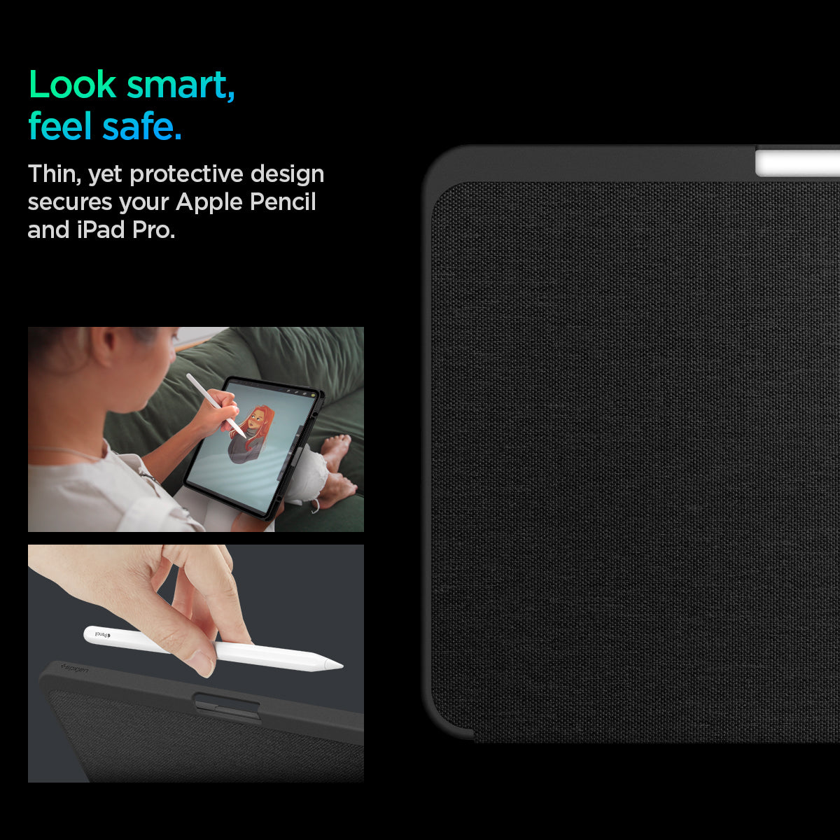 ACS07020 - iPad Pro 11-inch Case Urban Fit in Black showing the looking smart, feeling safe. Thin, yet protective design secures your Apple Pencil and iPad Pro