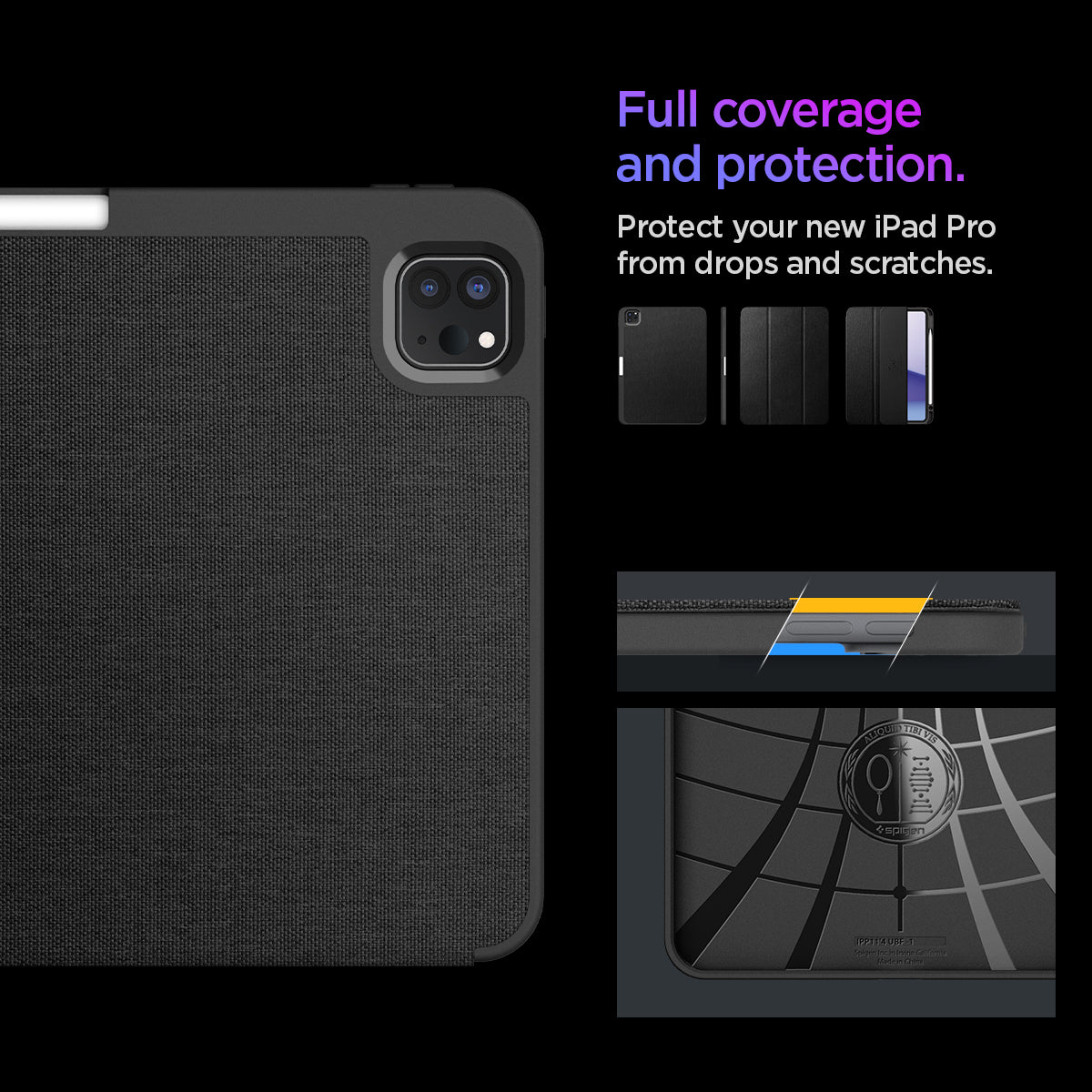 ACS07020 - iPad Pro 11-inch Case Urban Fit in Black showing the full coverage and protection. Showing different angles