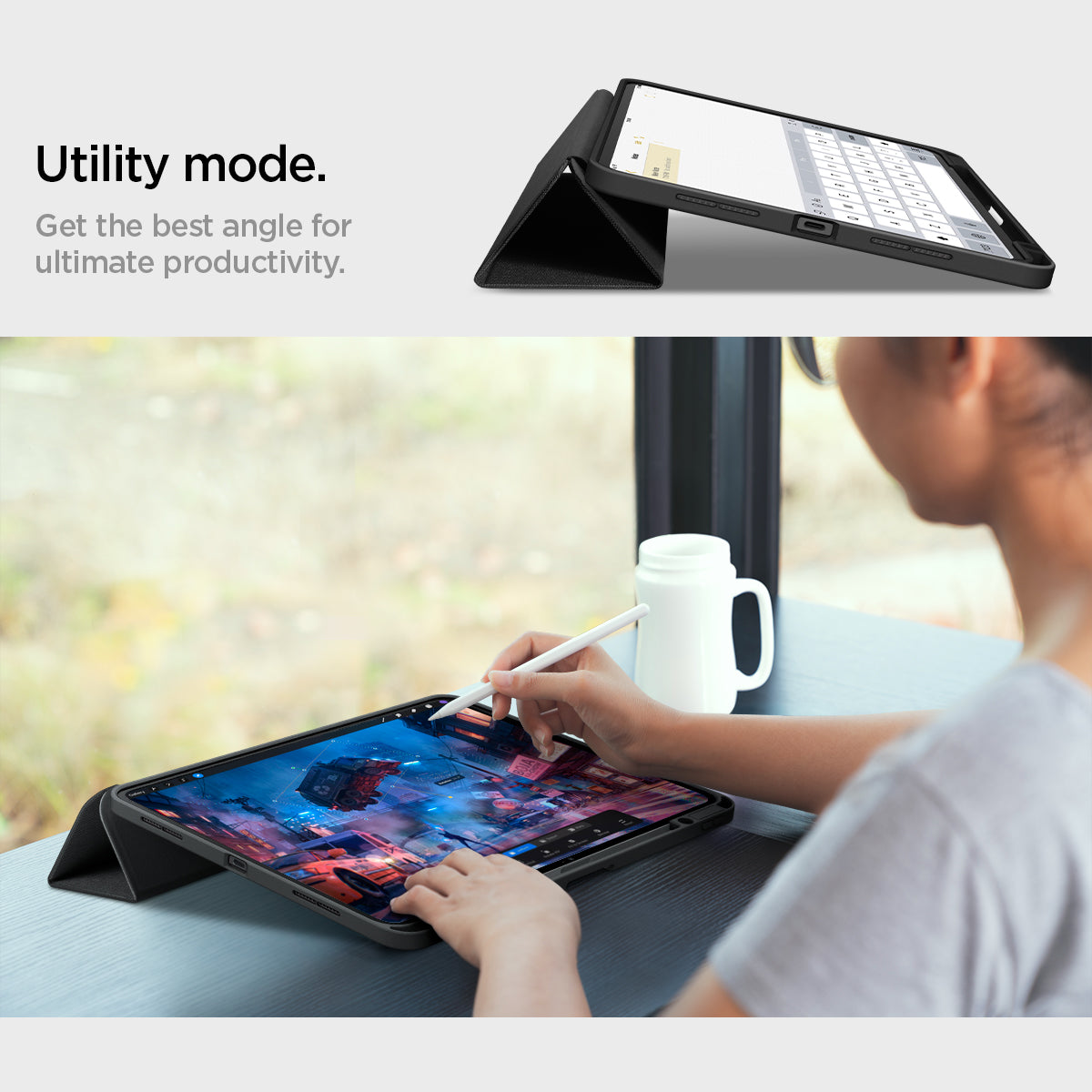 ACS07020 - iPad Pro 11-inch Case Urban Fit in Black showing the ulitility mode. Get the best angle for ultimate productivity