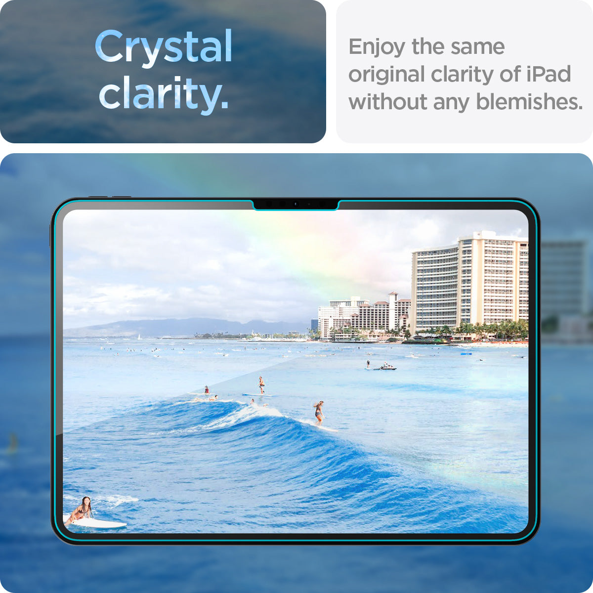 AGL07788 - iPad Pro 11-inch GLAS.tR EZ FIT in Clear showing the crystal clarity. Enjoy the same original clarity of iPad without any blemishes