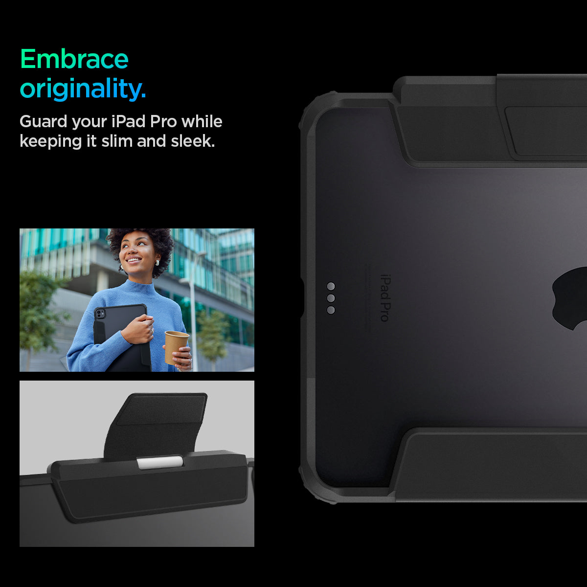 ACS07016 - iPad Pro 11-inch Case Ultra Hybrid Pro in Black showing embracing originality. Guard your iPad Pro while keeping it slim and sleek