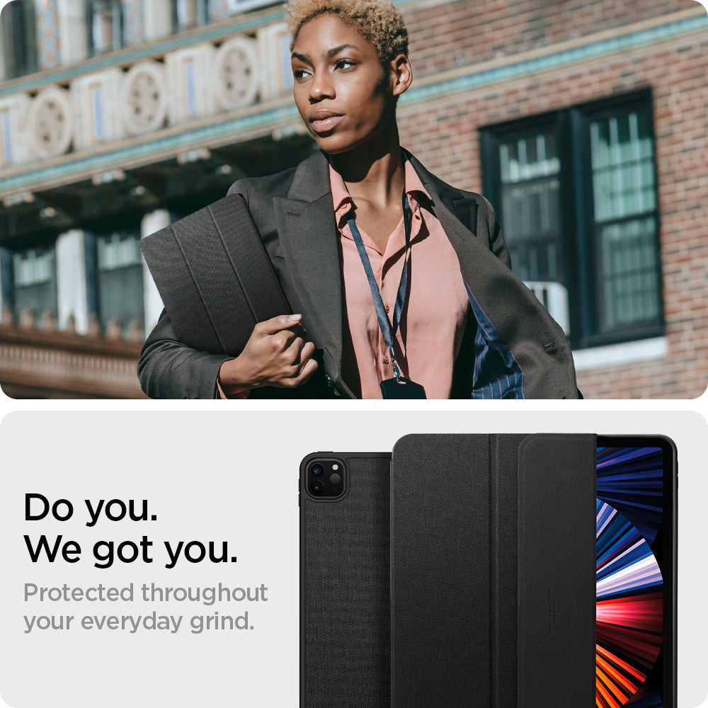 ACS03434 - iPad Pro 12.9" (2022/2021) Case Urban Fit in black showing your device protected throughout your everyday grind