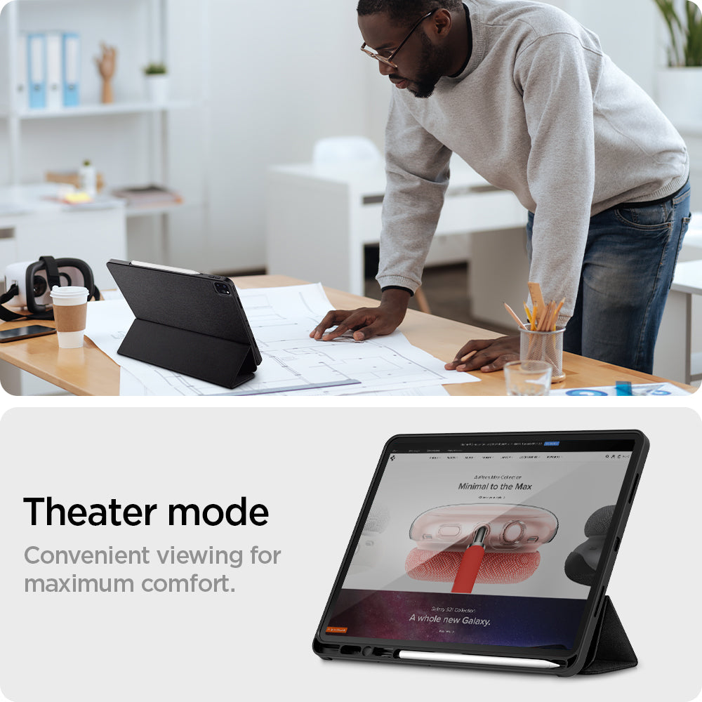 ACS03434 - iPad Pro 12.9" (2022/2021) Case Urban Fit in black showing the theater mode. Convenient viewing for maximum comfort