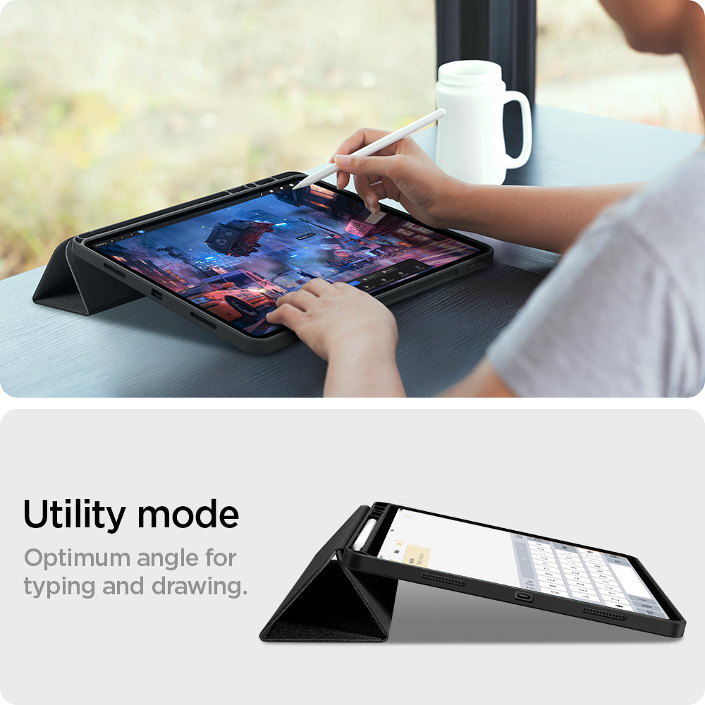 ACS03434 - iPad Pro 12.9" (2022/2021) Case Urban Fit in black showing the utility mode. Optimum angle for typing and drawing