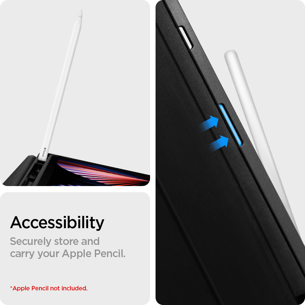 ACS03434 - iPad Pro 12.9" (2022/2021) Case Urban Fit in black showing the accessibility. Securely store and carry your Apple Pencil