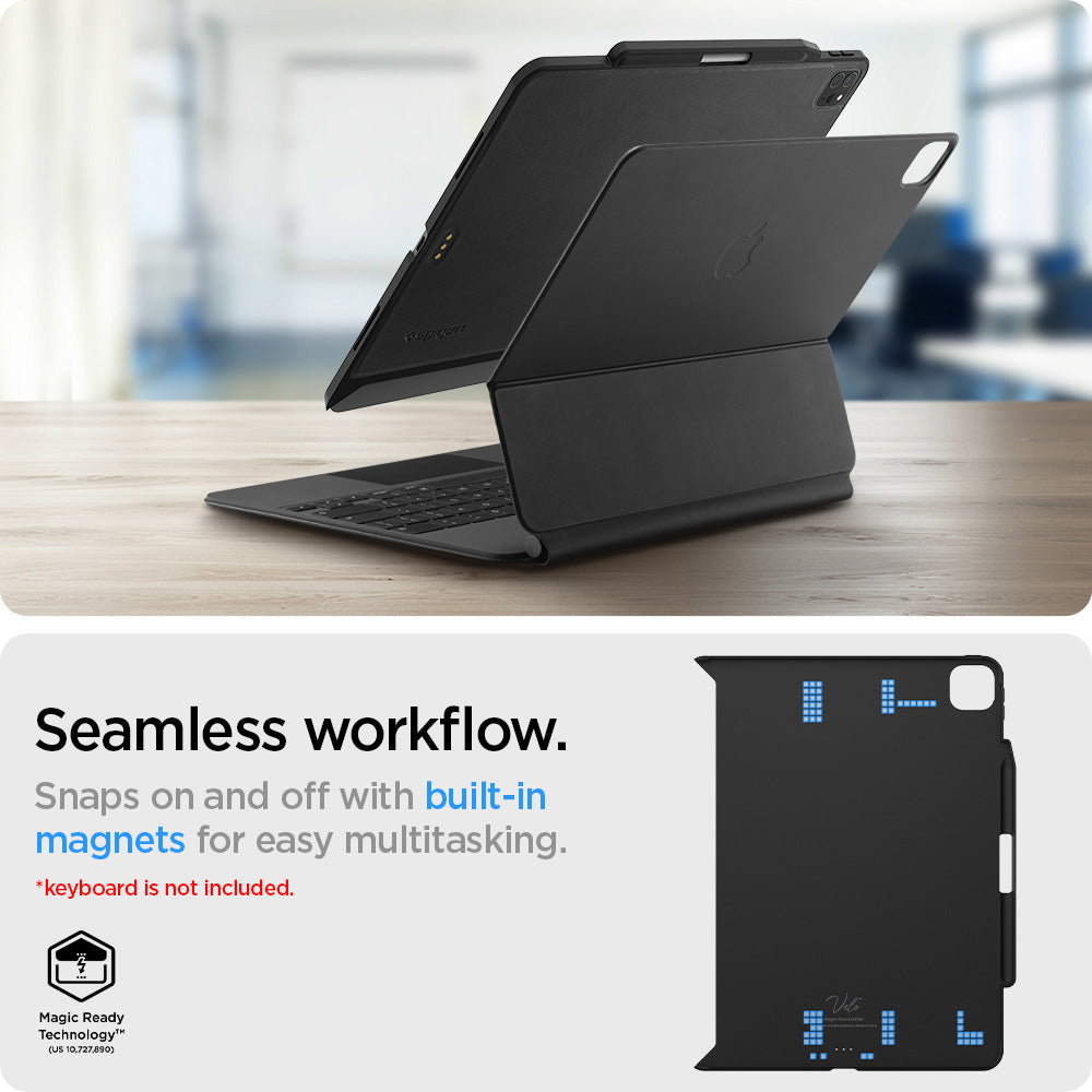 ACS05468 - iPad Pro 12.9" Case Thin Fit Pro in black showing the seamless workflow. Snaps on and off with built-in magnets for easy multi-tasking