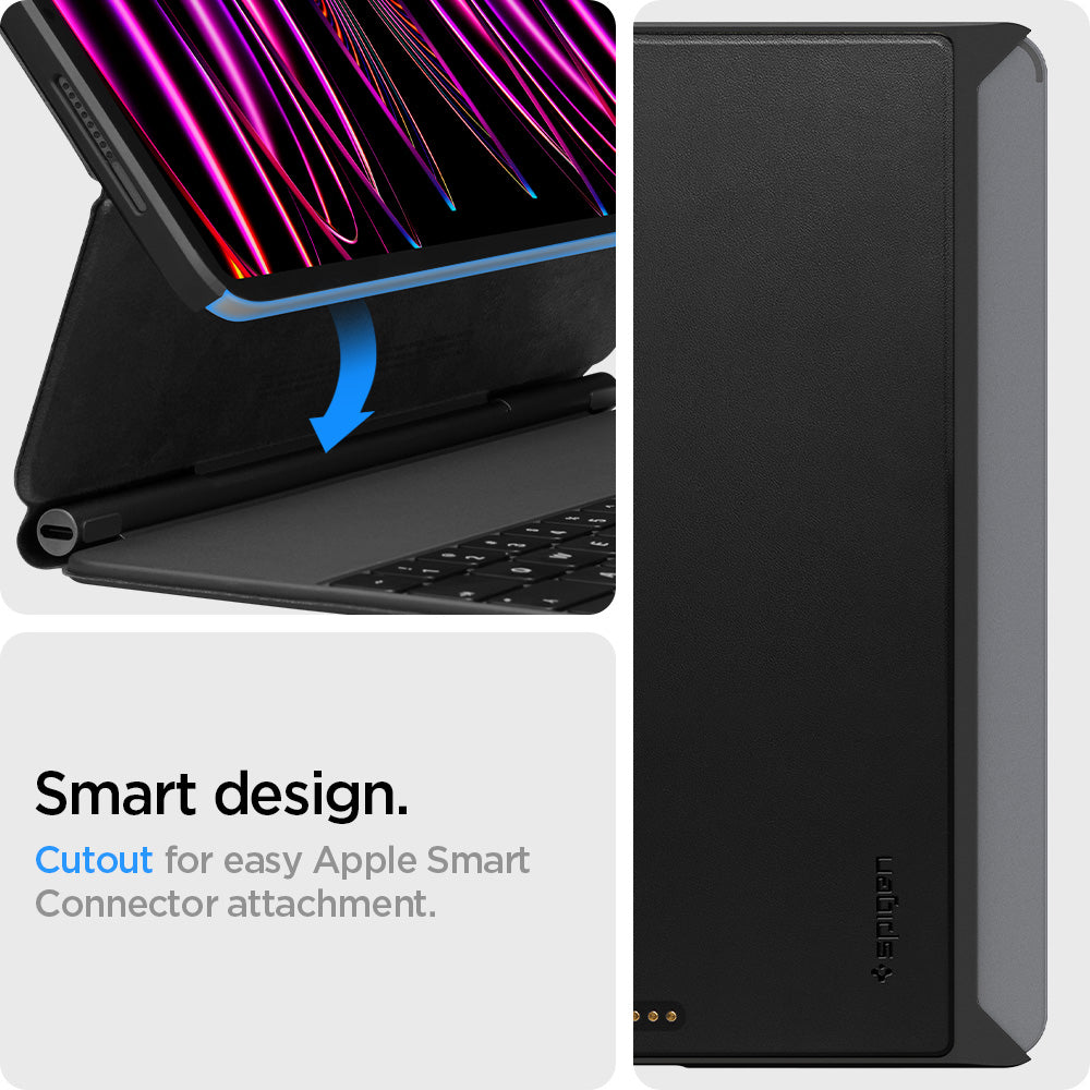 ACS05468 - iPad Pro 12.9" Case Thin Fit Pro in black showing the smart design. Cutout for easy Apple Smart Connector attachment