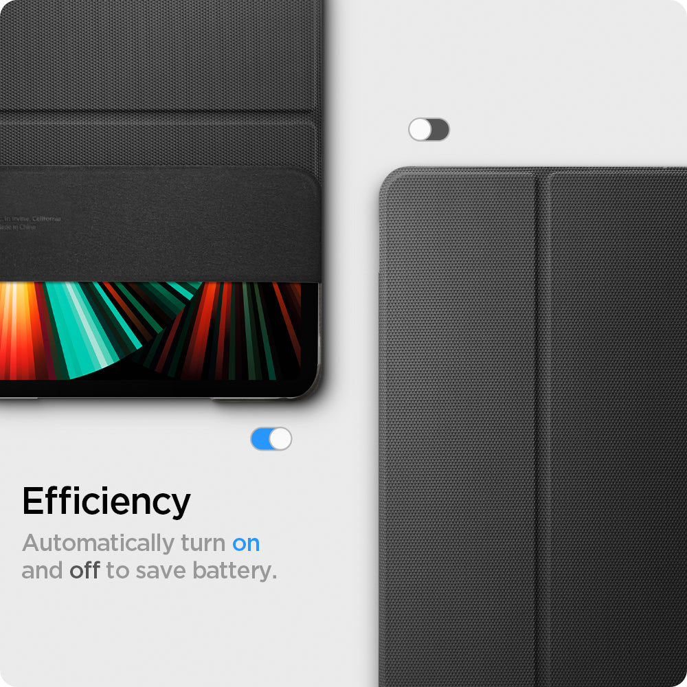 ACS02884 - iPad Pro 12.9" (2022/2021) Case Liquid Air Folio in black showing the efficiency. Automatically turn on and off to save battery