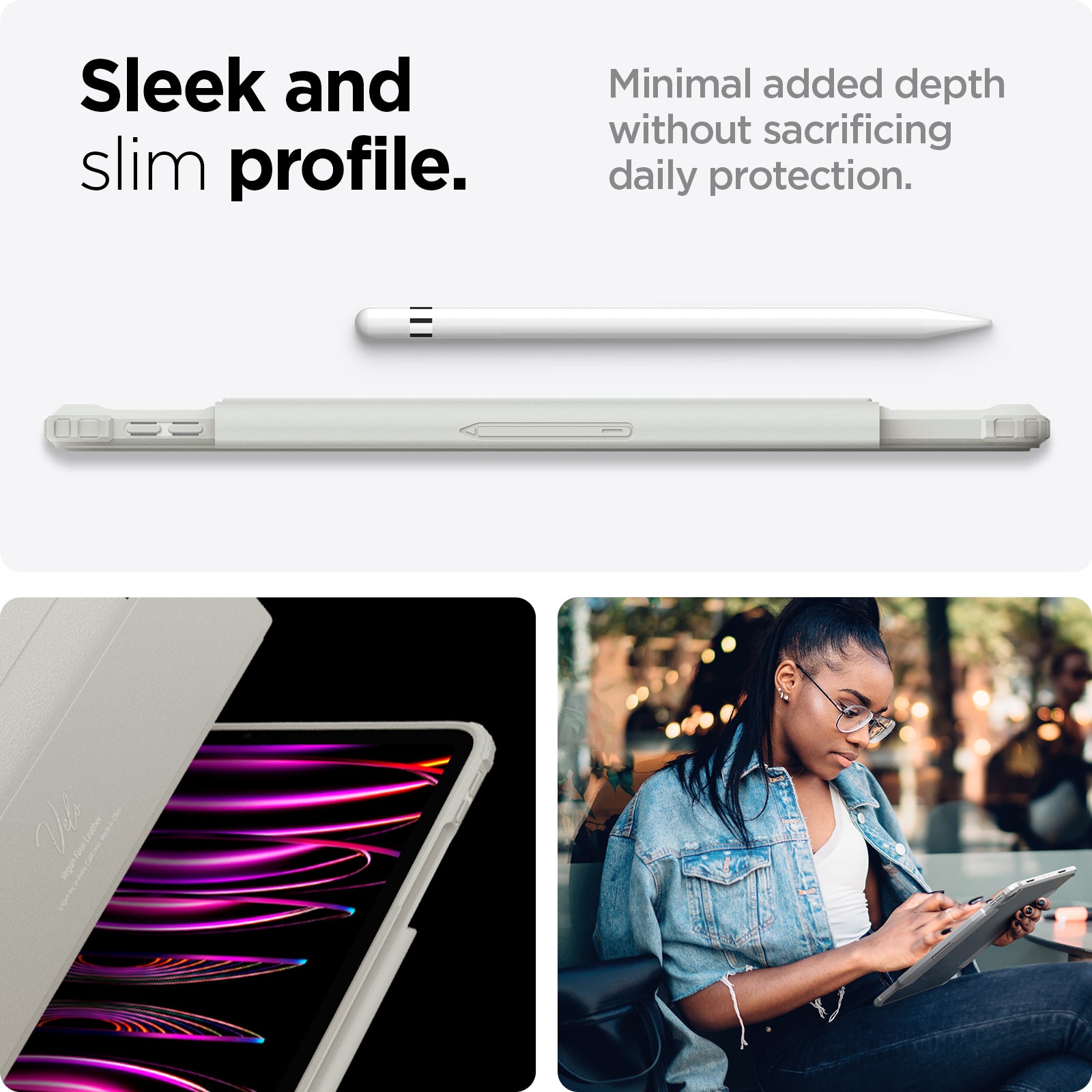 ACS06076 - iPad Pro 12.9" Case Air Skin Pro in gray showing the sleek and slim profile. Minimal added depth without sacrificing daily protection