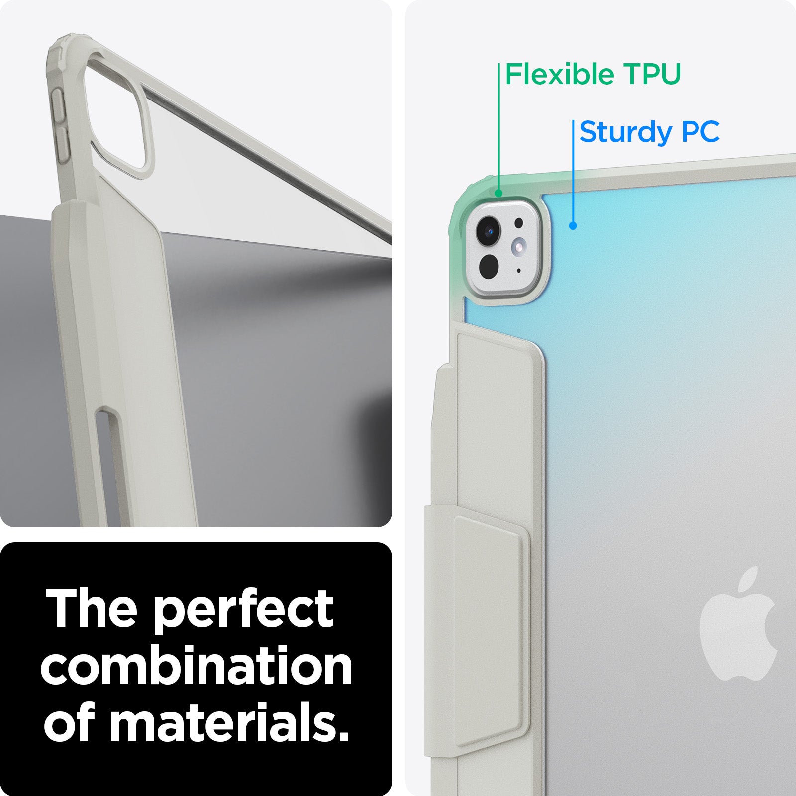 ACS07014 - iPad Pro 12.9-inch Case Air Skin Pro in Gray showing the perfect combination of materials. Flexible TPU and Sturdy PC