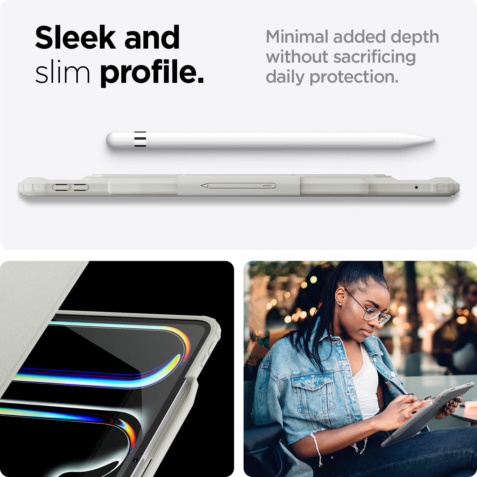 ACS07014 - iPad Pro 12.9-inch Case Air Skin Pro in Gray showing the sleek and slim profile. Minimal added depth without sacrificing daily protection