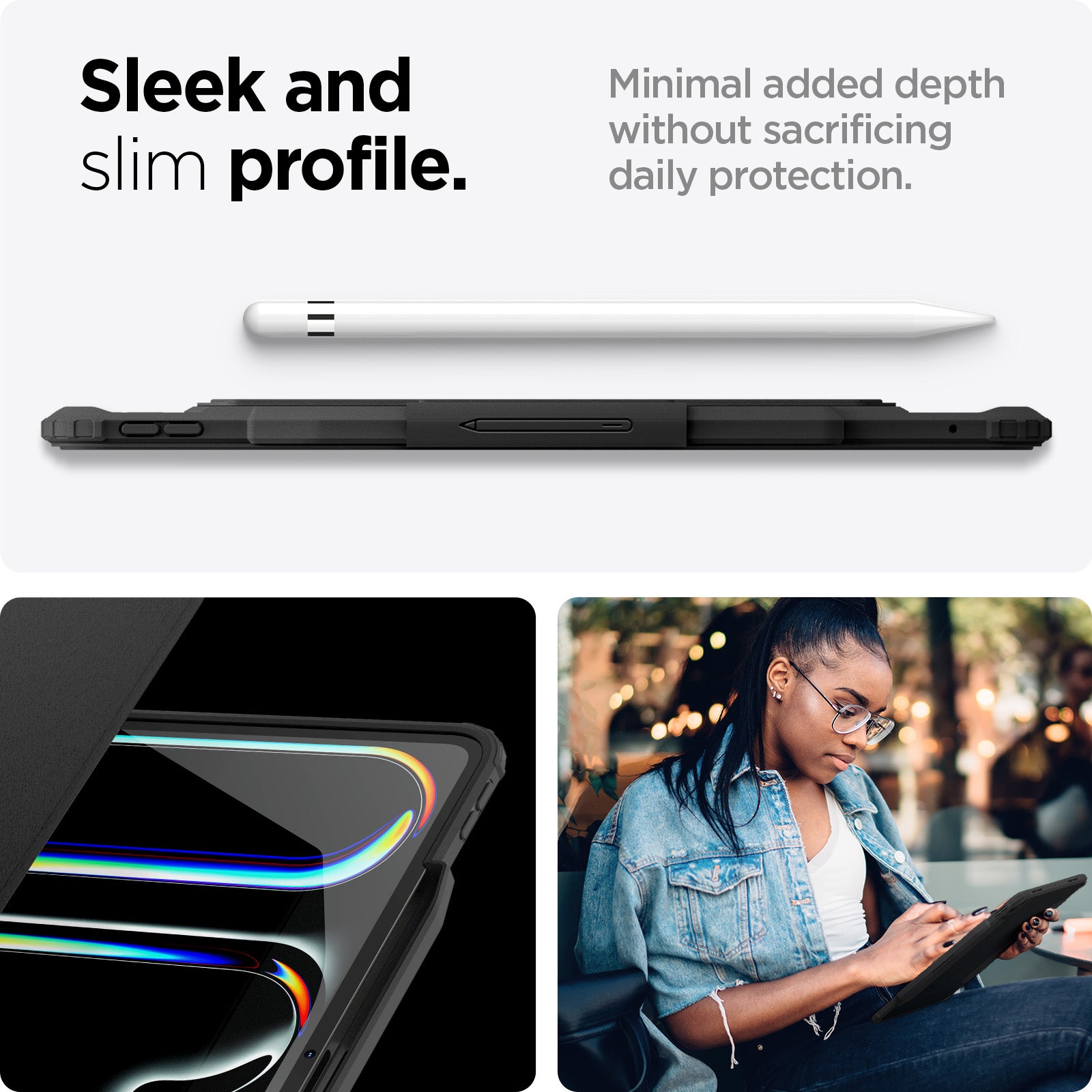 ACS07766 - iPad Pro 12.9-inch Case Air Skin Pro in Gray showing the sleek and slim profile. Minimal added depth without sacrificing daily protection