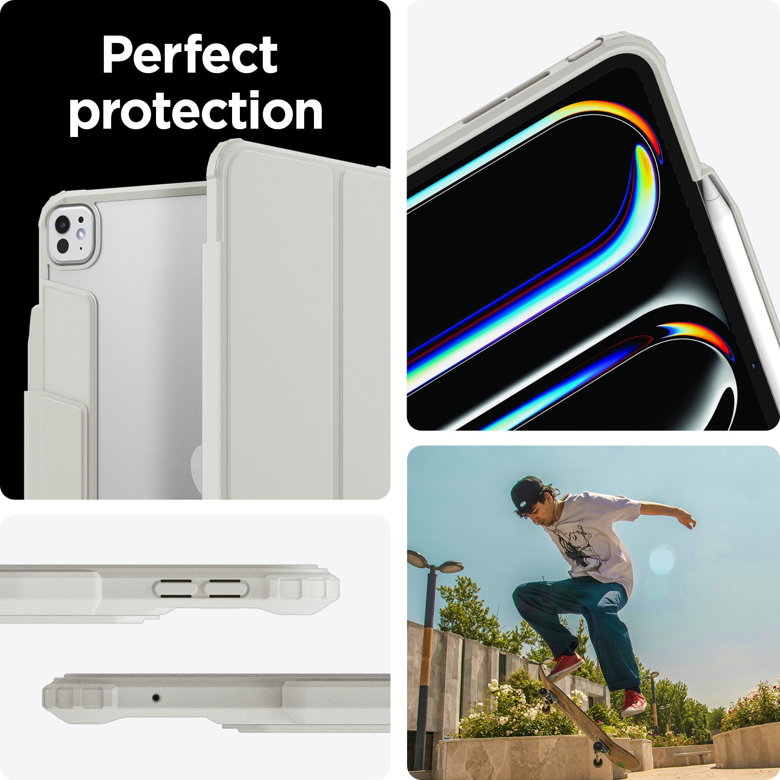 ACS07014 - iPad Pro 12.9-inch Case Air Skin Pro in Gray showing the perfect protection. Showing different angles