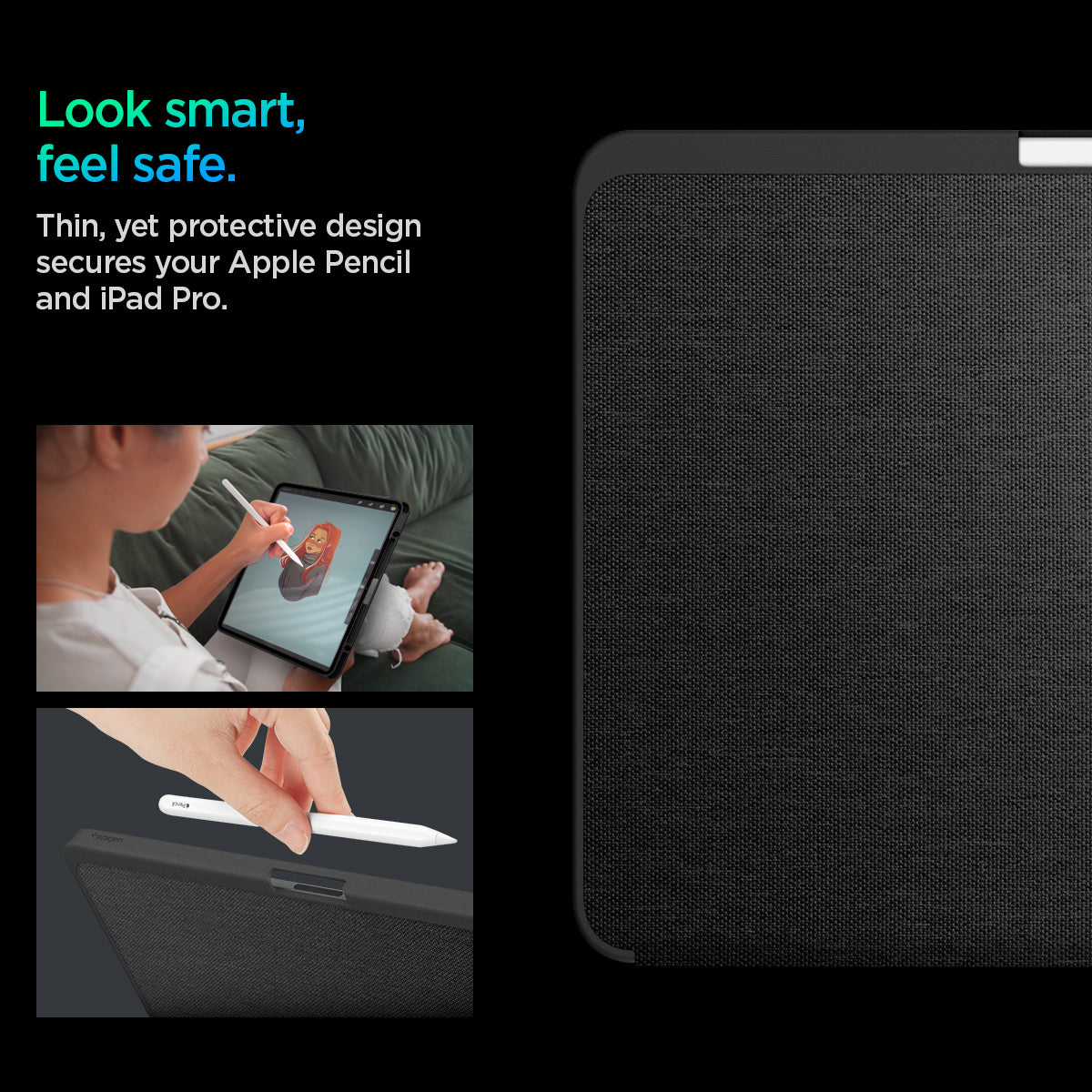 ACS07010 - iPad Pro 12.9-inch Case Urban Fit in Black showing looking smart while feeling safe. Thin, yet protective design secures your Apple Pencil and iPad Pro