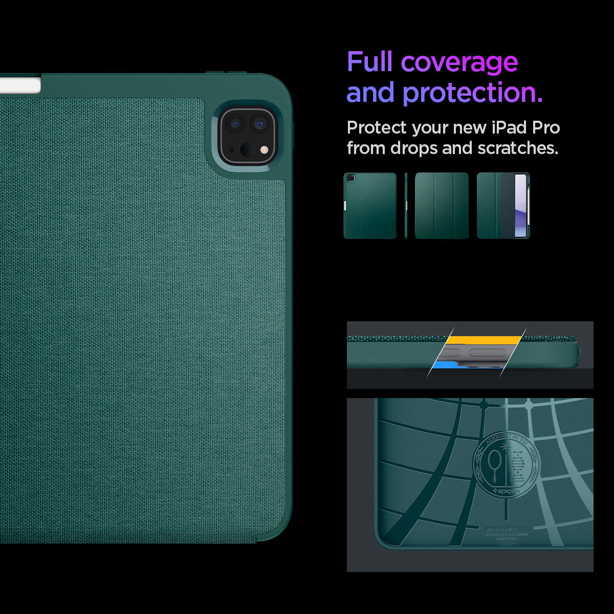 ACS07763 - iPad Pro 13-inch (2024) Case Urban Fit in Midnight Green showing the full coverage and protection. Protect your new iPad Pro from drops and scratches