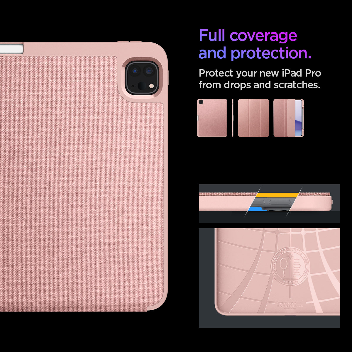 ACS07011 - iPad Pro 12.9-inch Case Urban Fit in Rose Gold showing the full coverage and protection. Protect your new iPad Pro from drops and