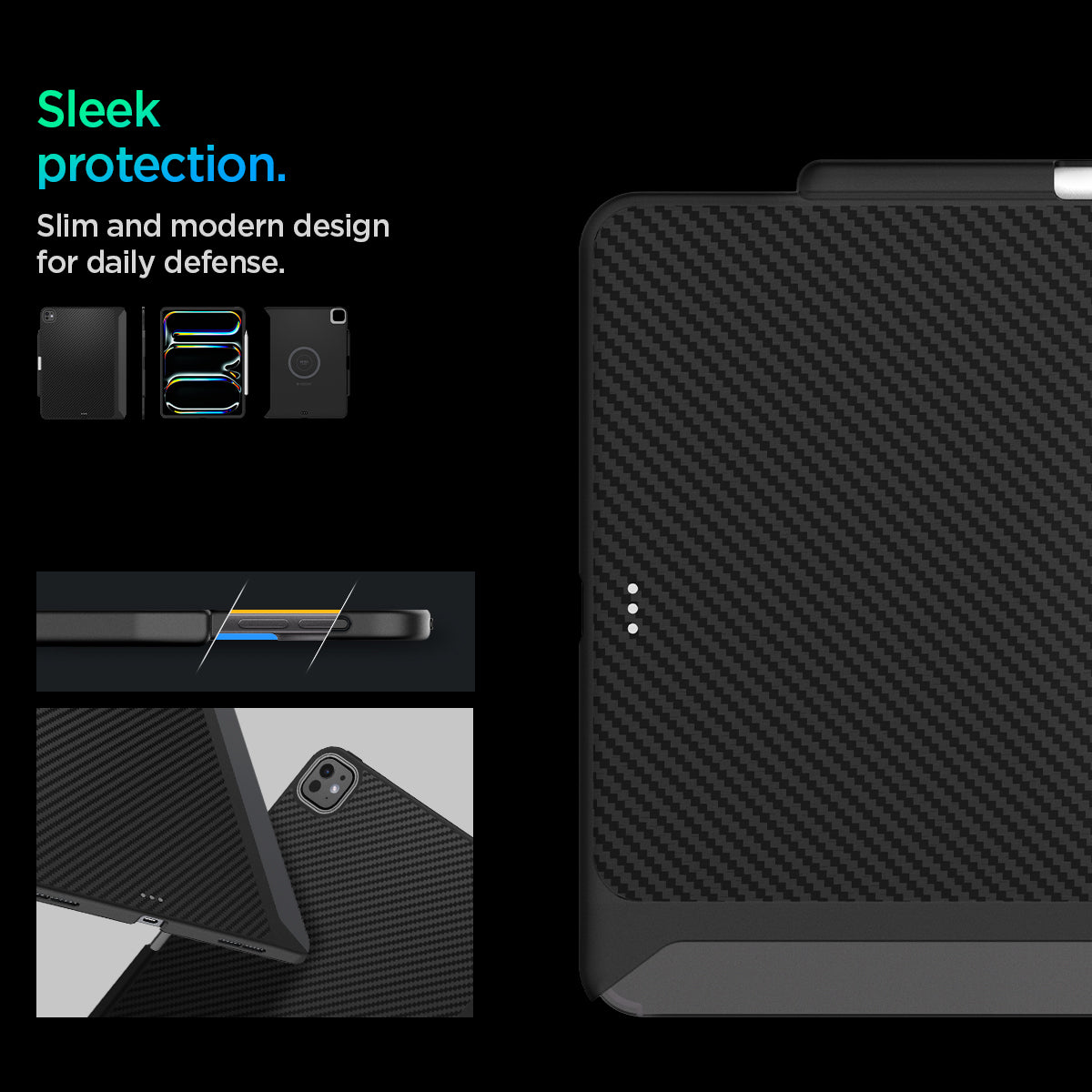 ACS07670 - iPad Air 13-inch (2024) Case Enzo Aramid in Black showing the sleek protection. Slim and modern design for daily defense
