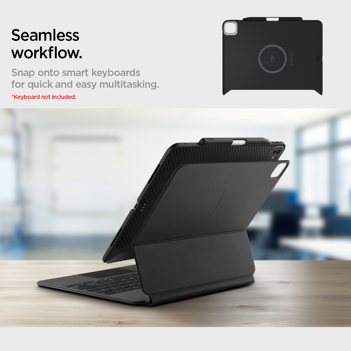 ACS07670 - iPad Air 13-inch (2024) Case Enzo Aramid in Black showing the seamless workflow. Snap onto smart keyboards for quick and easy multitasking