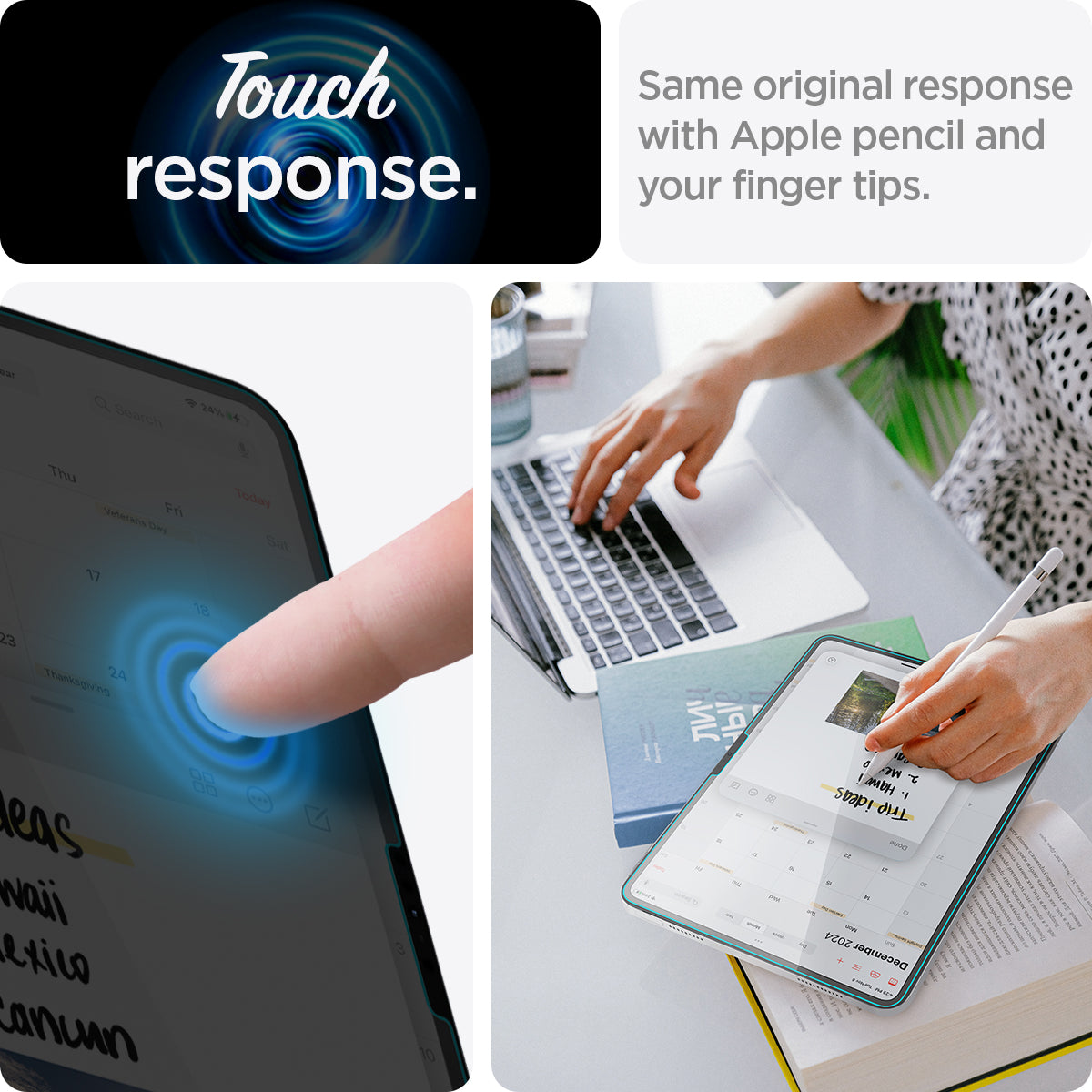 AGL07793 - iPad Pro 12.9-inch GLAS.tR EZ FIT in Clear showing the touch responsive. Same original response with Apple pencil and your finger tips