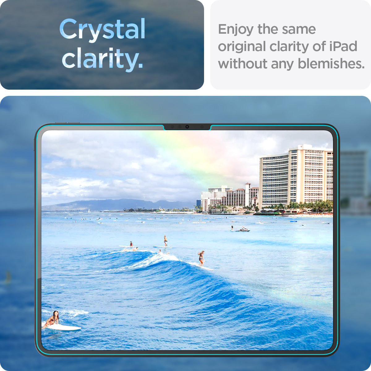 AGL07793 - iPad Pro 12.9-inch GLAS.tR EZ FIT in Clear showing the crystal clarity. Enjoy the same original clarity of iPad without any blemishes