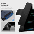 ACS07006 - iPad Pro 12.9-inch Case Ultra Hybrid Pro in Black showing the trifold kickstand. Pull out the magnet tab to lock the stand in place